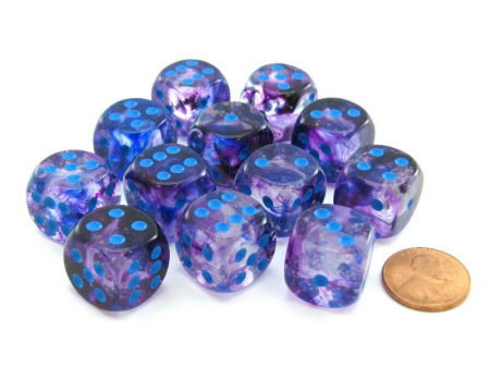 Zaruri - Chessex Nebula Dice Block 16mm Nocturnal/blue Luminary D6 (12 dice)