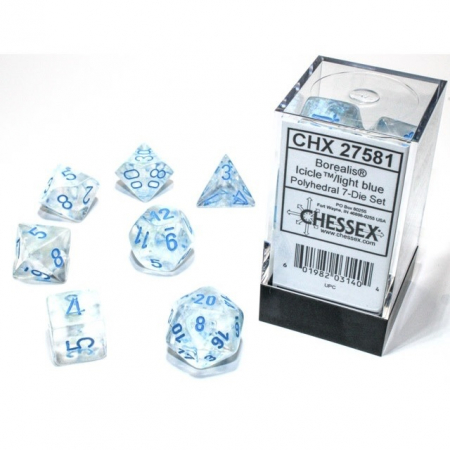 Zaruri - Chessex Borealis Polyhedral Dice Set Icicle/light blue Luminary (7 dice)