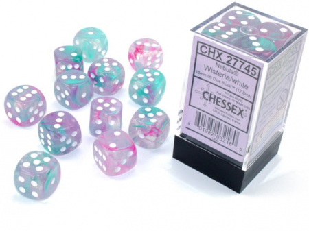 Zaruri - Chessex Nebula Dice Block 16mm Wisteria/white Luminary D6 (12 dice)