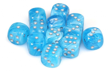 Zaruri - Chessex Dice Block 16mm Luminary Sky/silver D6 (12 dice)