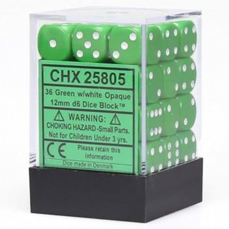 Zaruri - Chessex Opaque Dice Block with Pips 12mm Green/white D6 (36 dice)