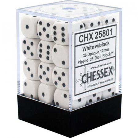 Zaruri - Chessex Opaque Dice Block with Pips 12mm White/black D6 (36 dice)