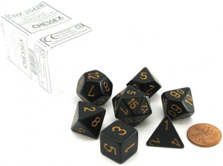 Zaruri - Chessex Opaque Polyhedral Dice Set Black/gold (7 dice)