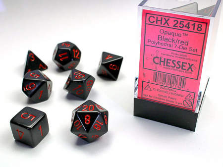 Zaruri - Chessex Opaque Polyhedral Dice Set Black/red (7 dice)