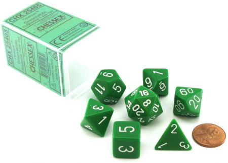 Zaruri - Chessex Opaque Polyhedral Dice Set Green/white (7 dice)