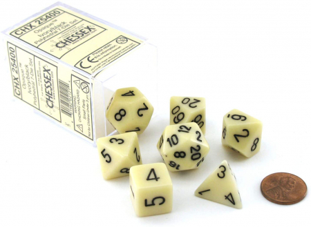 Zaruri - Chessex Opaque Polyhedral Dice Set Ivory/black (7 dice)
