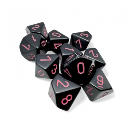 Zaruri - Chessex Opaque Polyhedral Dice Set Black/pink D10 (10 dice)