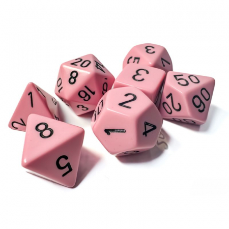 Zaruri - Chessex Opaque Polyhedral Dice Set Pastel Pink/black (7 dice)