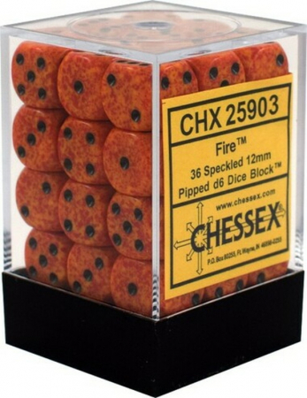 Zaruri - Chessex Speckled Dice Block with Pips 12mm Fire D6 (36 Dice)