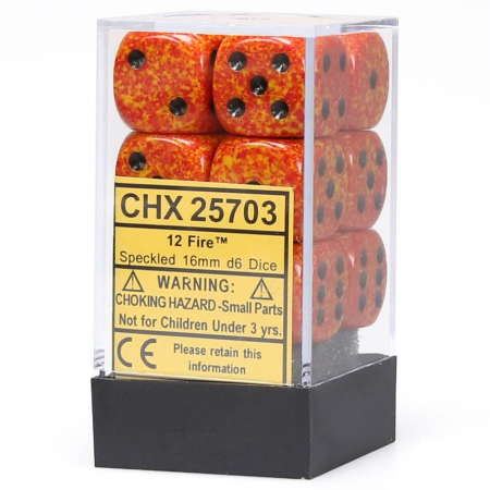 Zaruri - Chessex Speckled Dice Block with Pips 16mm Fire D6 (12 dice)