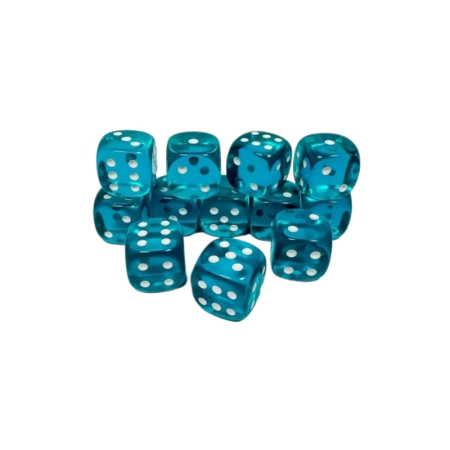Chessex Translucent Dice Block 16 mm Teal/White D6 with Pips (12 dice) [0]