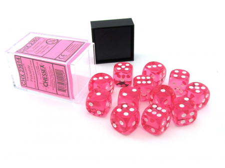 Zaruri - Chessex Translucent Dice Block 16mm Pink/white D6 (12 dice)