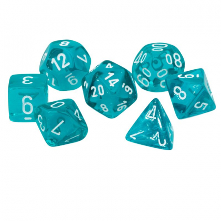 Zaruri - Chessex Translucent Mini-Polyhedral Dice Set Teal/white (7 dice)
