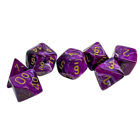 Zaruri - Chessex Vortex Polyhedral Dice Set Purple/gold (7 dice)