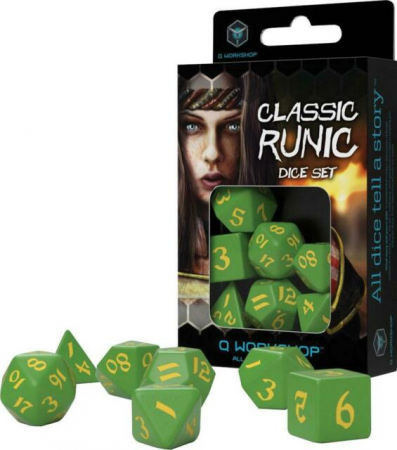 Zaruri - Classic Runic Green & Yellow Dice Set (7 Dice) - Q-Workshop