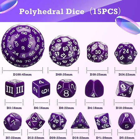 Dice Habit Complete Dice Set D3-D100 Purple (15 dice) [2]