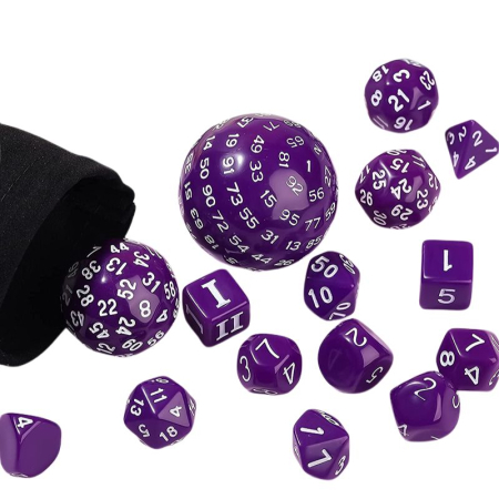 Precomenzi - Dice Habit Complete Dice Set D3-D100 Purple (15 dice)