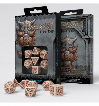 Zaruri - Dwarven Beige & Burgundy Dice Set (7 Dice) - Q-Workshop