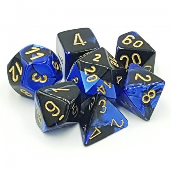 Zaruri - Chessex Gemini Polyhedral Dice Set Black-Blue/gold (7 dice)