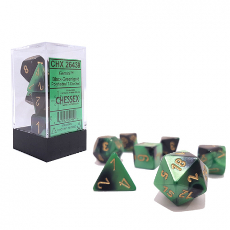Zaruri - Chessex Gemini Polyhedral Dice Set Black-Green/gold (7 dice)
