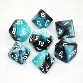 Zaruri - Chessex Gemini Polyhedral Dice Set Black-Shell/white (7 dice)