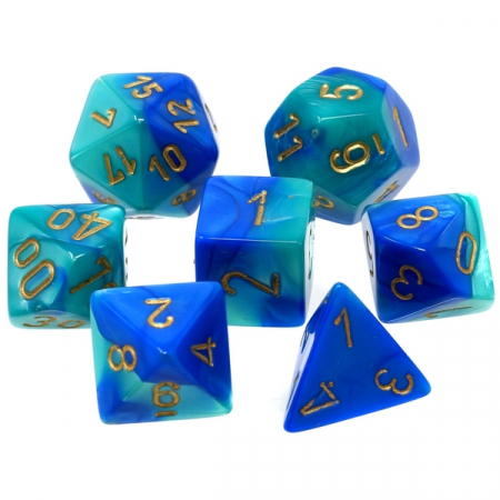 Zaruri - Chessex Gemini Polyhedral Dice Set Blue-Teal/gold (7 dice)