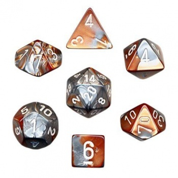 Zaruri - Chessex Gemini Polyhedral Dice Set Copper-Steel/white (7 dice)