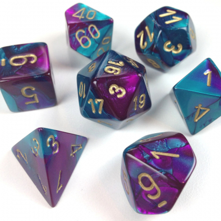 Zaruri - Chessex Gemini Polyhedral Dice Set Purple-Teal/gold (7 dice)