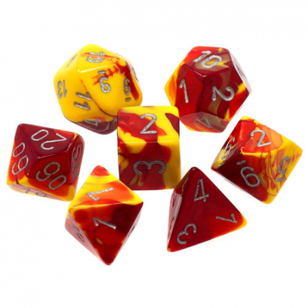 Zaruri - Chessex Gemini Polyhedral Dice Set Red-Yellow/silver (7 dice)