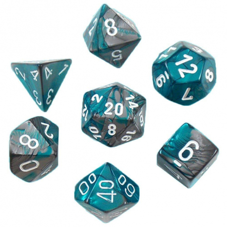 Zaruri - Chessex Gemini Polyhedral Dice Set Steel-Teal/white (7 dice)