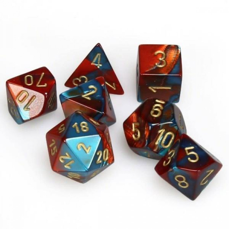 Zaruri - Chessex Gemini Polyhedral Dice Set Red-Teal/gold (7 dice)