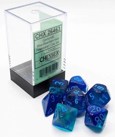 Chessex Gemini Polyhedral Dice Set Blue-Blue/light blue Luminary (7 dice) [1]