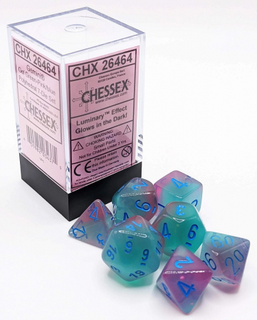 Chessex Gemini Polyhedral Dice Set Gel Green-Pink/blue Luminary (7 dice) [2]