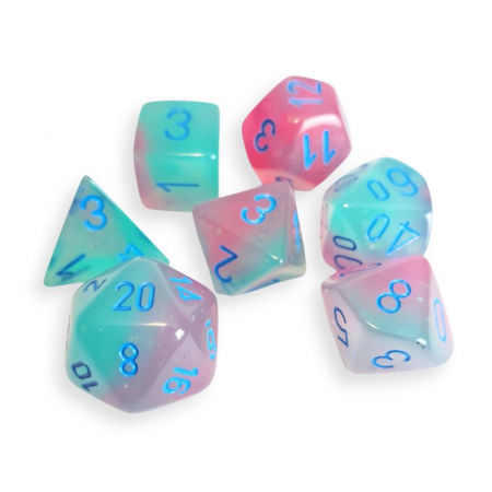 Zaruri - Chessex Gemini Polyhedral Dice Set Gel Green-Pink/blue Luminary (7 dice)