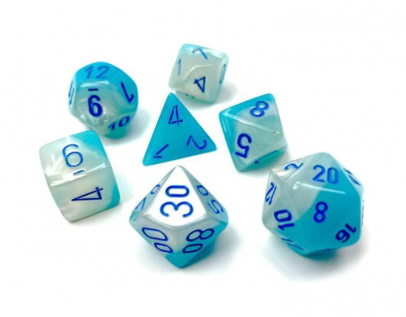 Zaruri - Chessex Gemini Polyhedral Pearl Dice Set Turquoise-White/blue Luminary (7 dice)