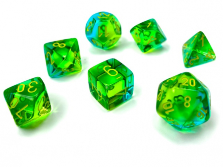 Accesorii - Chessex Gemini Polyhedral Translucent Dice Set Green-Teal/yellow (7 dice)