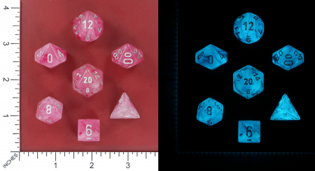 Chessex Ghostly Glow Polyhedral Dice Set Pink/silver (7 dice) [3]