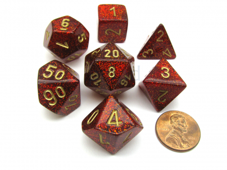 Zaruri - Chessex Glitter Polyhedral Dice Set Ruby/gold (7 dice)