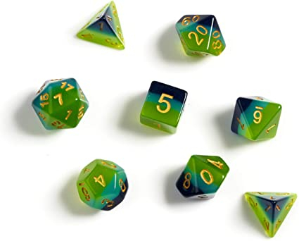 Zaruri - Green & Blue Translucent Polyhedral Dice Set - Sirius Dice