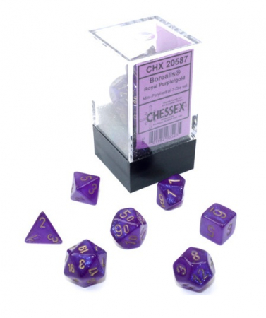 Accesorii - Chessex Borealis Mini-Polyhedral Dice Set Royal Purple/gold Luminary (7 dice)