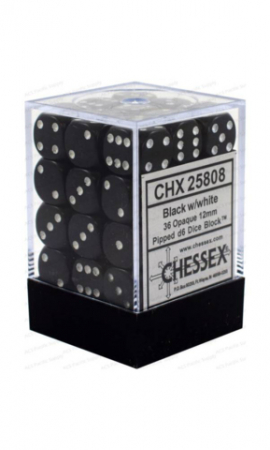 Zaruri - Chessex Opaque Dice Block with Pips 12mm Black/white D6 (36 dice)