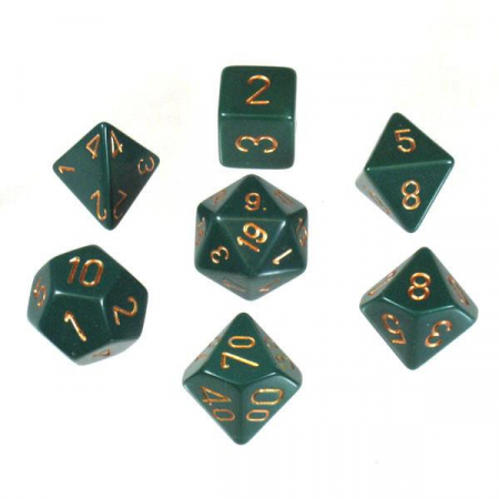 Zaruri - Chessex Opaque Polyhedral Dice Set Dusty Green/copper (7 dice)