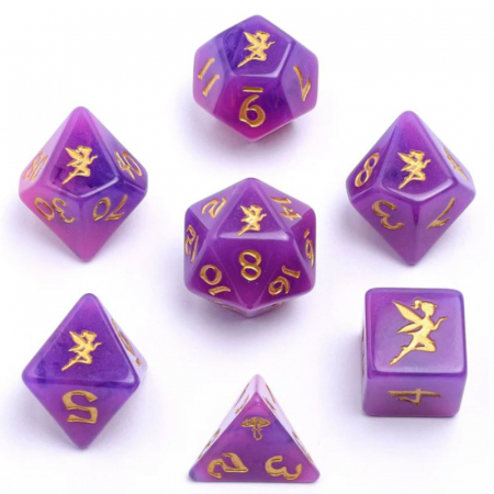 Precomenzi - Pixie Dust Round Edged Glow in the Dark Dice Set Gold (7 dice)