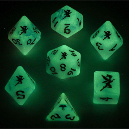 Pixie Dust Round Edged Glow in the Dark Dice Set Gold (7 dice) [1]