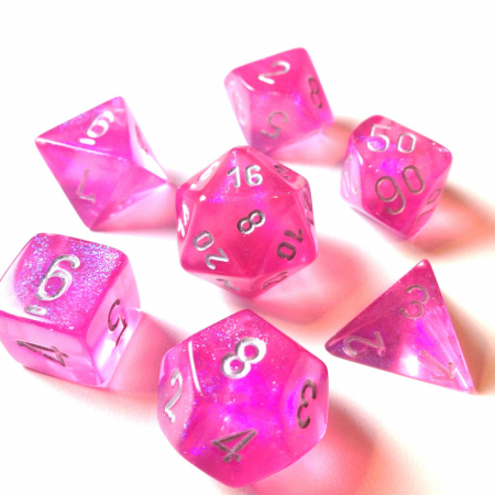 Zaruri - Chessex Borealis Polyhedral Dice Set Pink/silver (7 dice)
