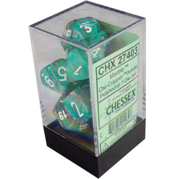 Zaruri - Chessex Marble Polyhedral Dice Set Oxi-Copper/white (7 dice)