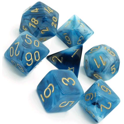 Zaruri - Chessex Phantom Polyhedral Dice Set Teal/gold (7 dice)