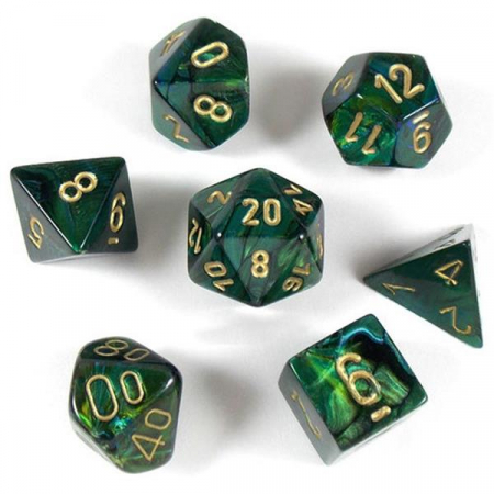 Zaruri - Chessex Scarab Polyhedral Dice Set Jade/gold (7 dice)
