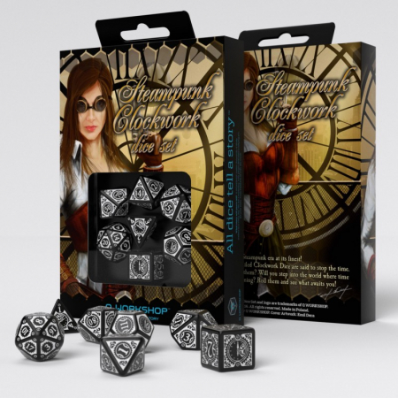 Zaruri - Steampunk Clockwork Black & White Dice Set - Q-Workshop