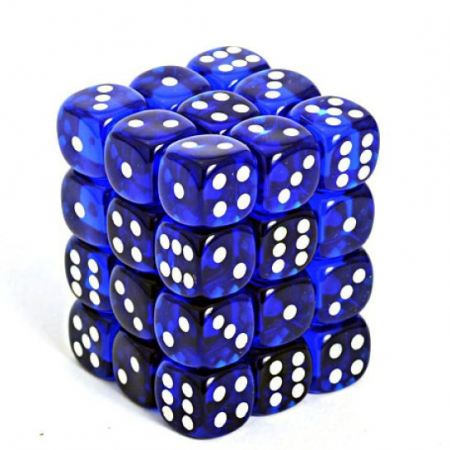 Zaruri - Chessex Translucent Dice Block with Pips 12mm Blue/white D6 (36 dice)